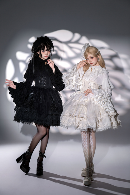 Princess Sleeve Lolita Gothic Blouse + Flare Skirt + Waist Belt