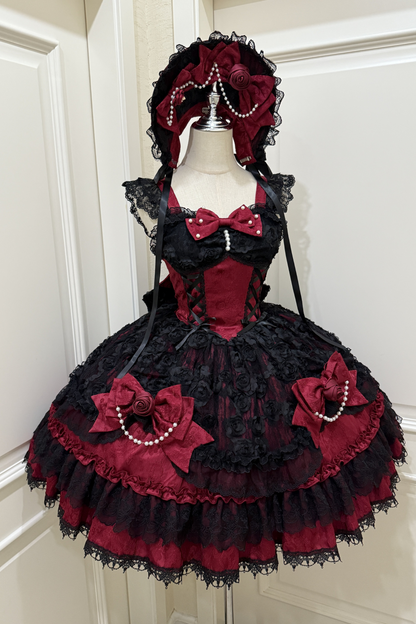 Rose Ruffle Princess Jumper Skirt + Bag Ribbon + Bonnet