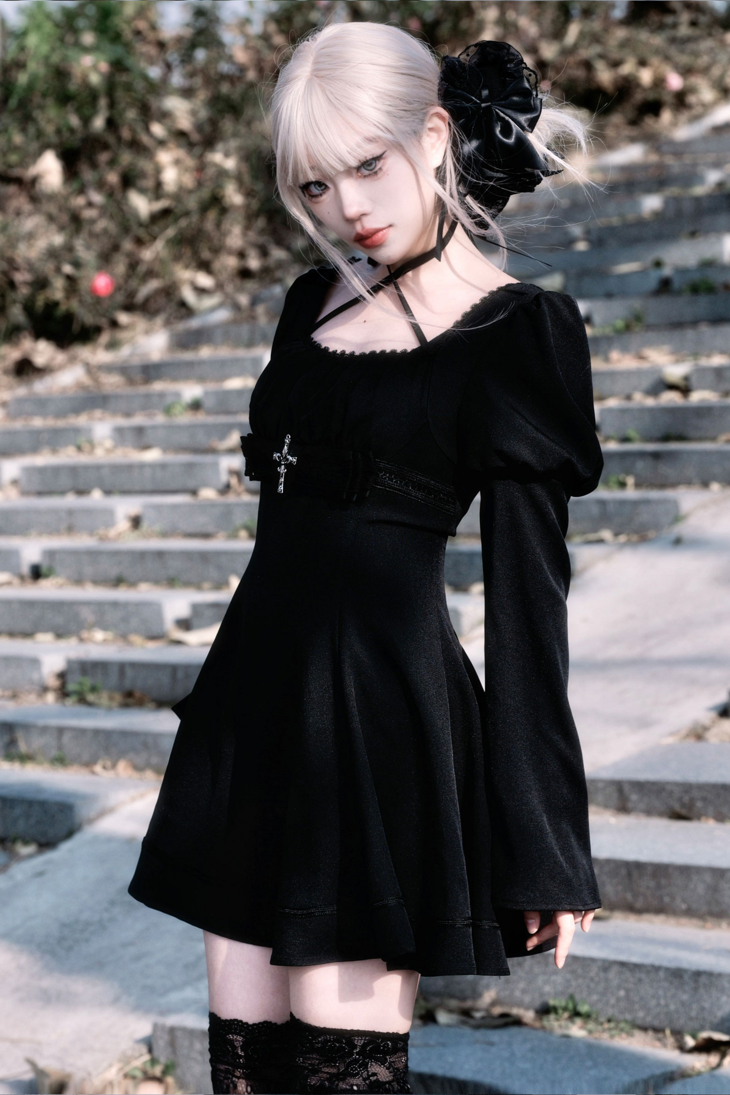 Dark Gothic Girl Flared Dress