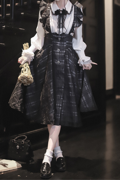 Long Checked Sass Skirt + Shirt + Ribbon