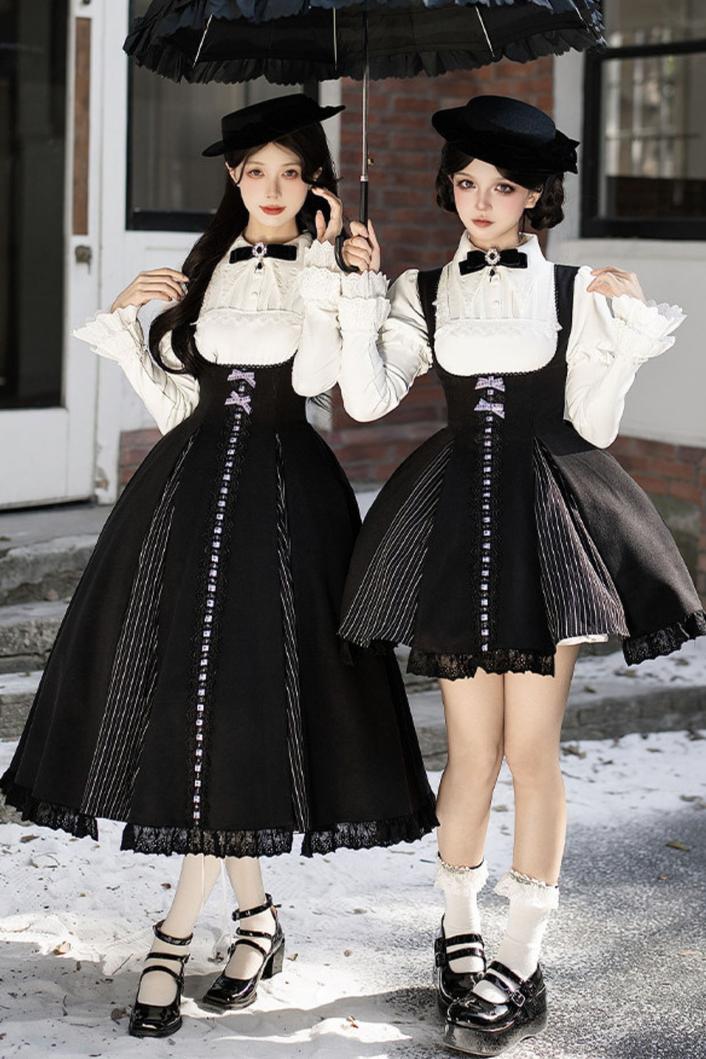 Sweet Lolita Flare Jumper Skirt + Tops + Hat + Ribbon + Collar