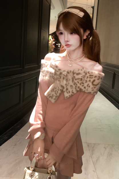 Leopard Sweet Off-shoulder Dress