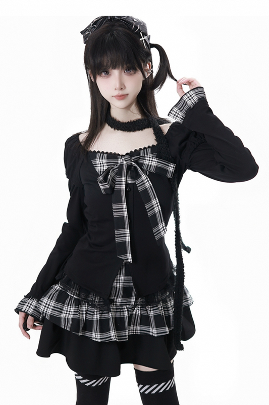 Plaid Ribbon Top + Skirt