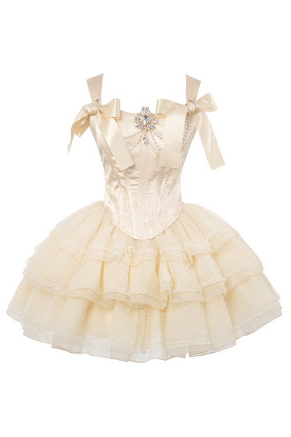 [pre-order] Champagne Gold Jacquard Waist French Ballet Tutu Set