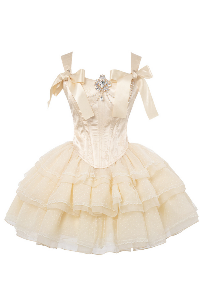 [pre-order] Champagne Gold Jacquard Waist French Ballet Tutu Set