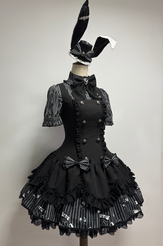 [pre-order Deadline: March 20] Rabbit Gothic Vampire Lolita Skirt + Striped Shirt + Hat