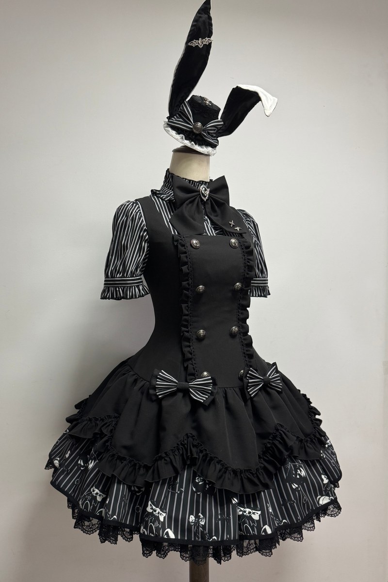 [pre-order Deadline: March 20] Rabbit Gothic Vampire Lolita Skirt + Striped Shirt + Hat