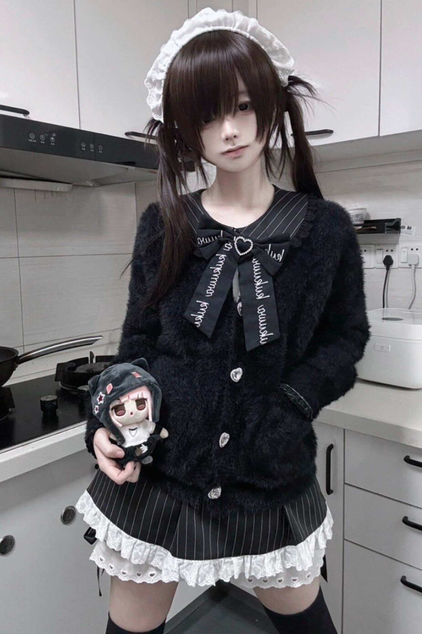 Dark Angel Lace Up Dress + Apron + Sweater