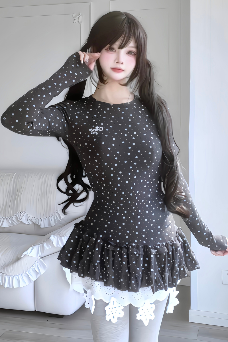 Y2k Dot Ruffle Top