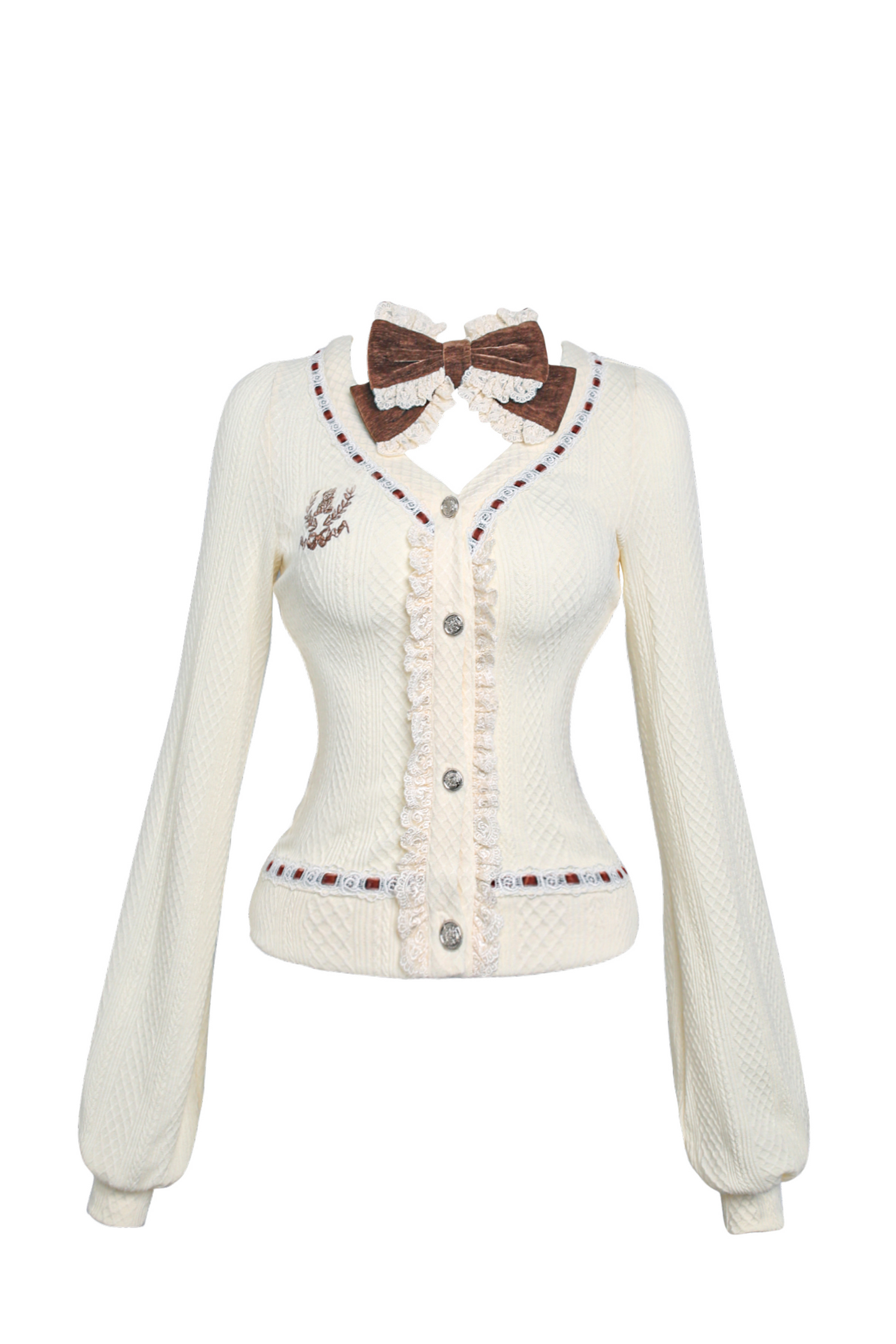 Bear Boa Coat + Ribbon Knit Cardigan + Off Shoulder Shirt + Short Skirt