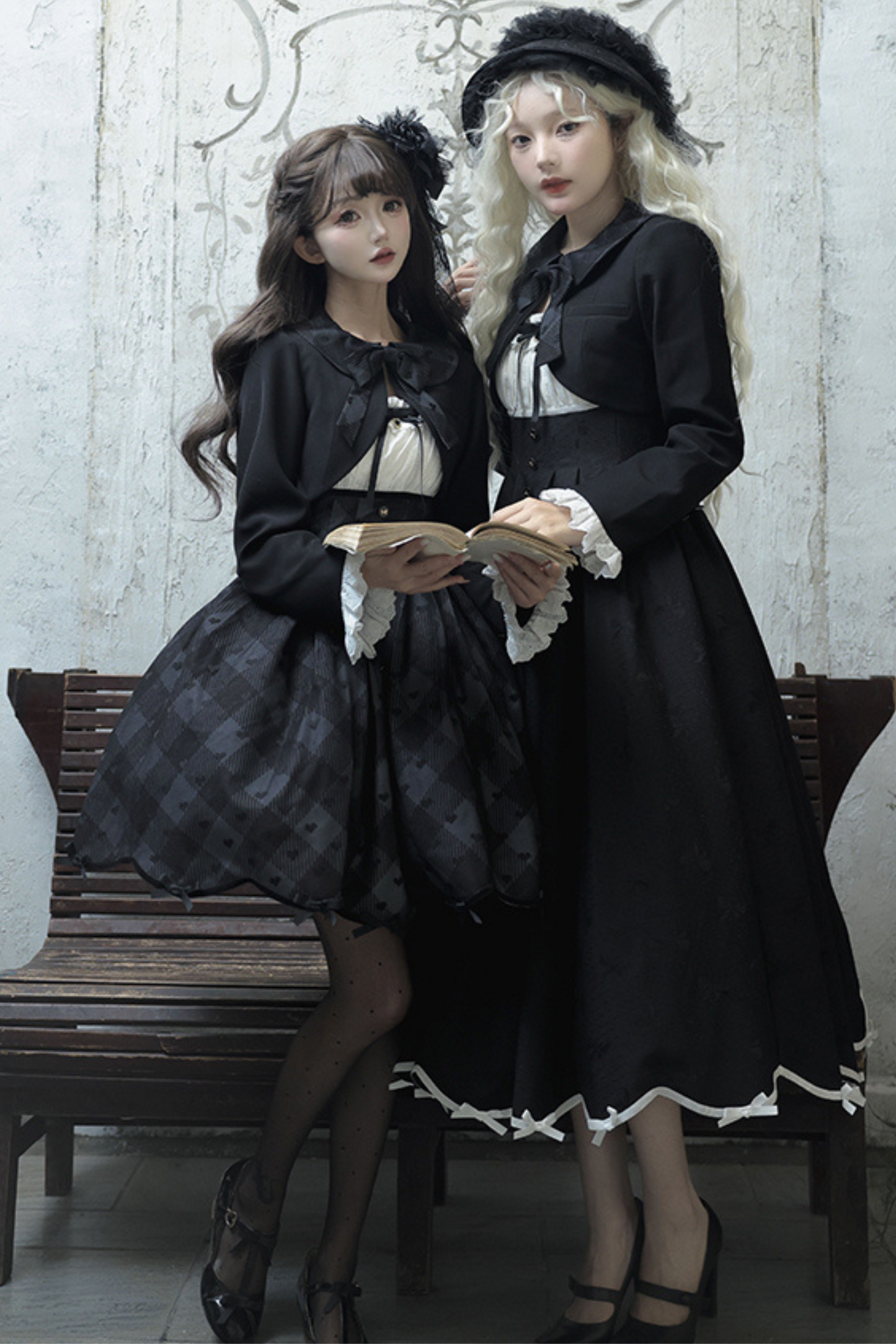 Silent Manor Dark Lolita Princess Jumper Skirt + Ribbon Collar Ruffle Jacket