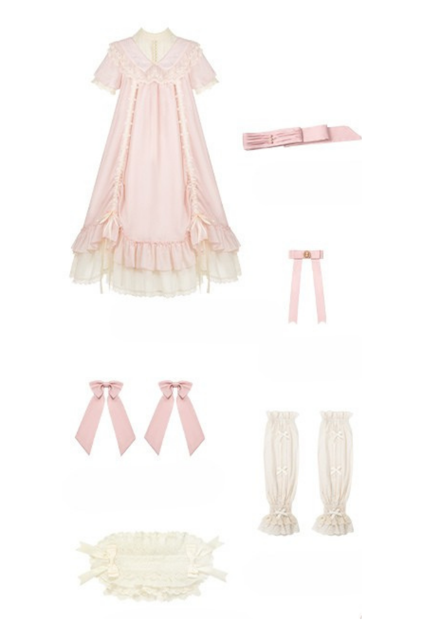 [pre-order] Rose Ruffle Lolita Dress + Dress + Belt + Brooch + Ribbon + Headband + Sleeve