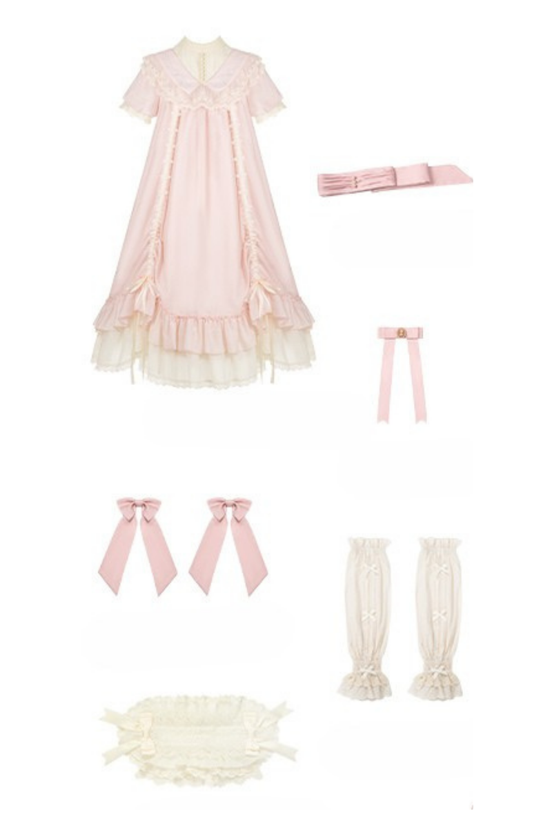 [pre-order] Rose Ruffle Lolita Dress + Dress + Belt + Brooch + Ribbon + Headband + Sleeve
