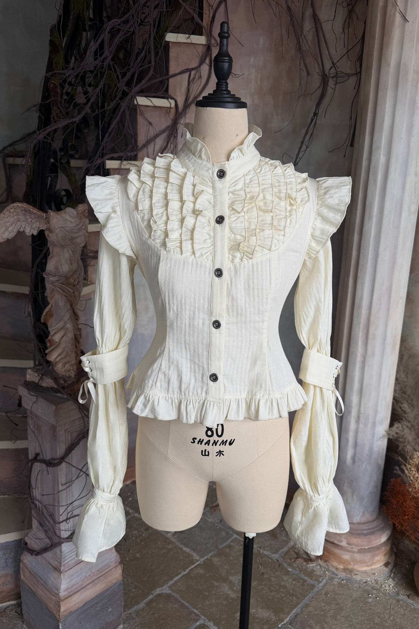 Lace Ruffle Puff Sleeve Blouse