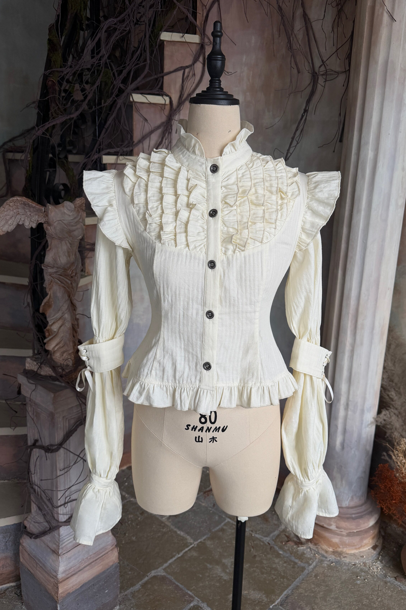 Lace Ruffle Puff Sleeve Blouse