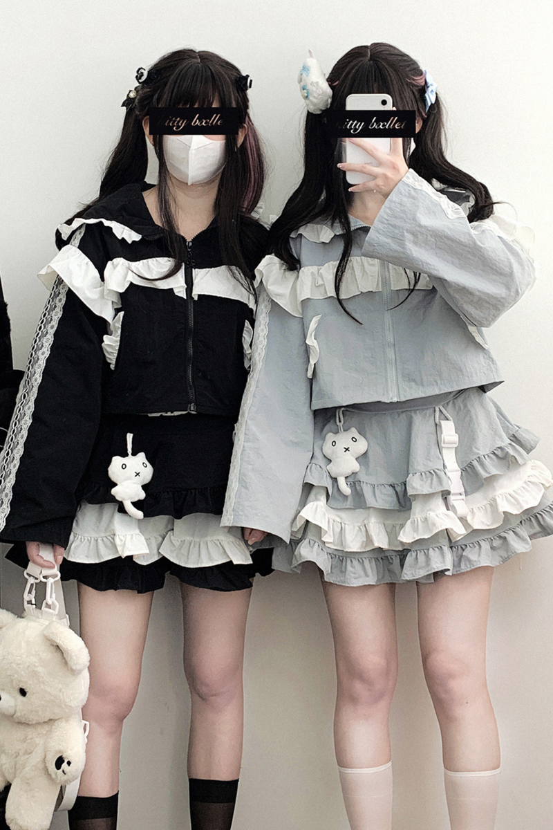 Subculture Sweet Ruffle Hooded Top + Skirt