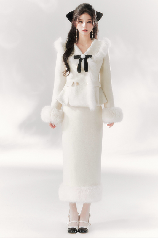 Sweet Girly Pure Top + Fur Skirt