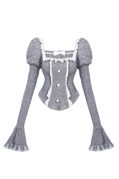 Puff Sleeve Top + Kitten Embroidered Apron + Tiered Skirt