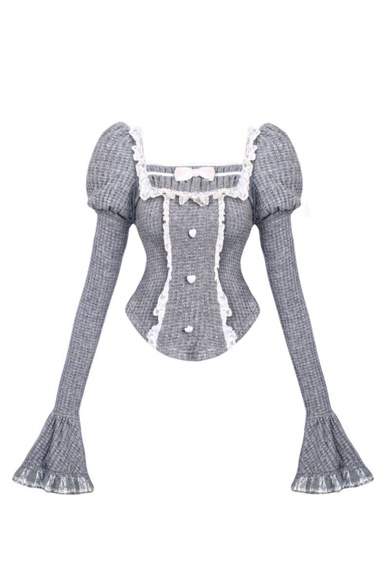 Puff Sleeve Top + Kitten Embroidered Apron + Tiered Skirt