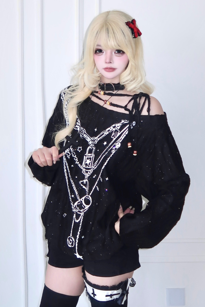 Gothic Land Necklace One Shoulder Top