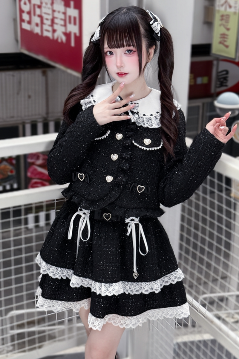 Dark Sweet Tweed Jacket + Shirt + Skirt + Clip