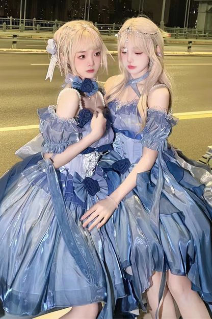 Gradient Asymmetrical Design Fairy Lolita Dress Set