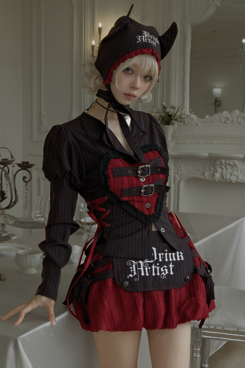 Gothic Girl Heart Buckle Top + Balloon Skirt