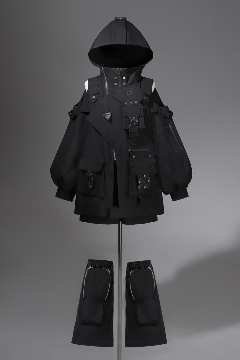 Dark Hooded Jacket + Shorts + Leg Covers