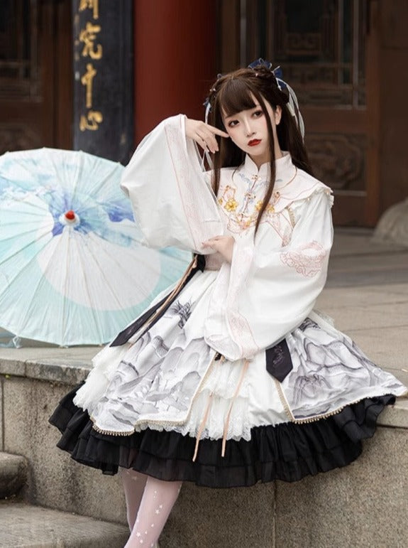 Layered Ruffle Kimono Dress With Attached Collar