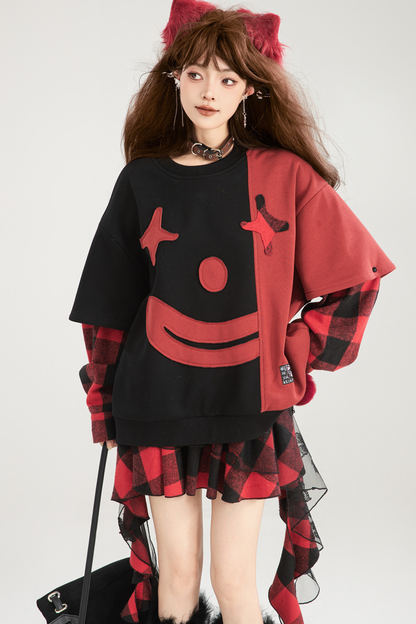 Playful Color Devil Loose Block Top + Checkered Skirt