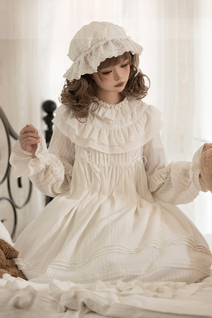 Classical Pure White Doll Dress + Baby Hat