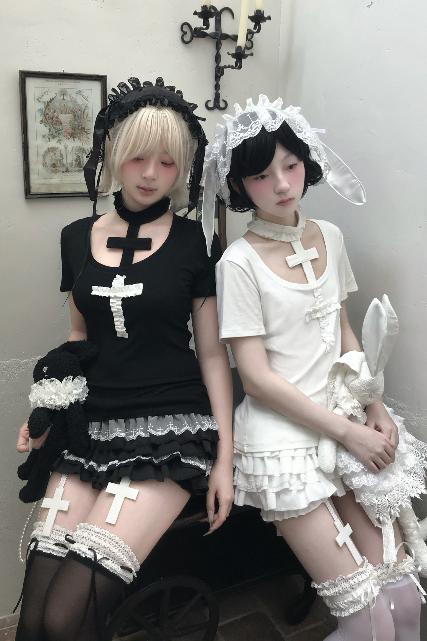 Gothic Style Cross T-shirt + Cross Collar + Pumpkin Pants