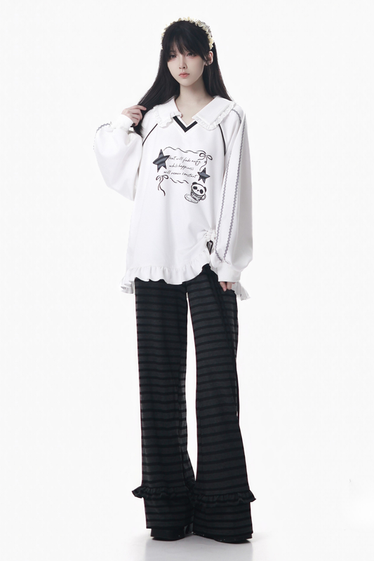 Lapel Lace Star Top + Ruffle Pants