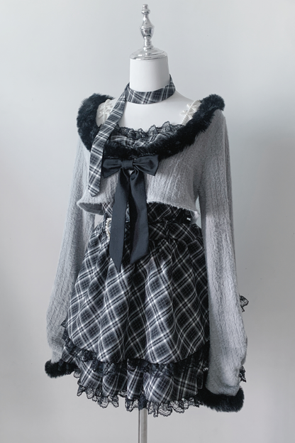 Jirai Suspender Skirt + Short Cardigan