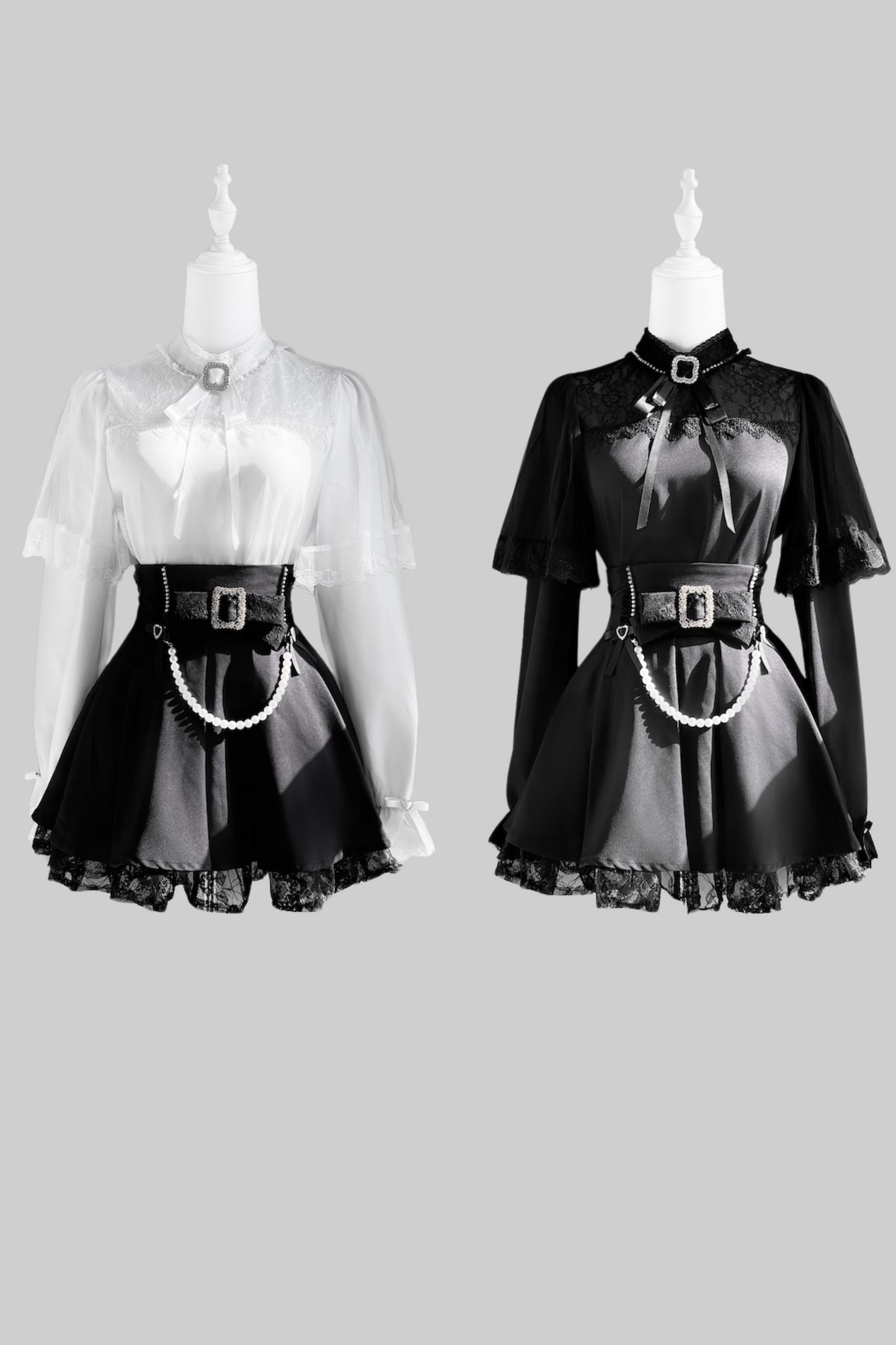 [pre-order] Mine Series Clear Lace Ribbon Top + Pearl Skirt Set