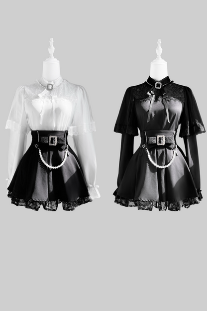 [pre-order] Mine Series Clear Lace Ribbon Top + Pearl Skirt Set