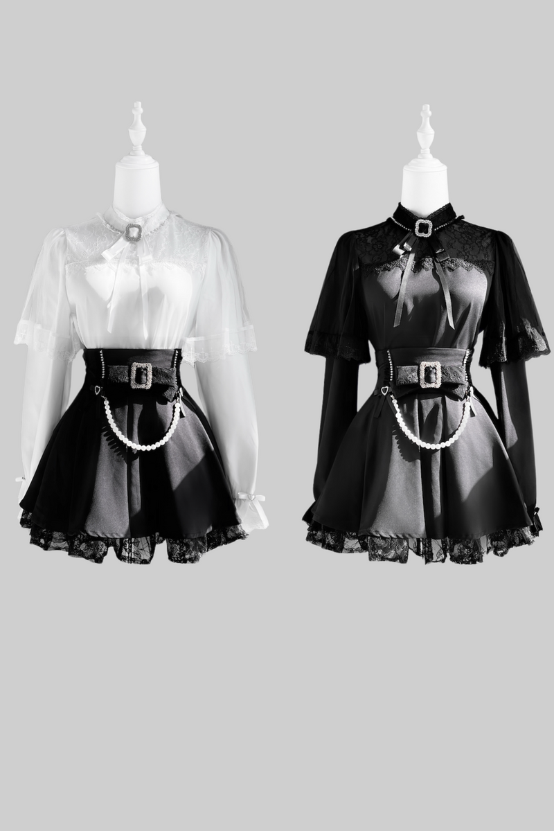 [pre-order] Mine Series Clear Lace Ribbon Top + Pearl Skirt Set