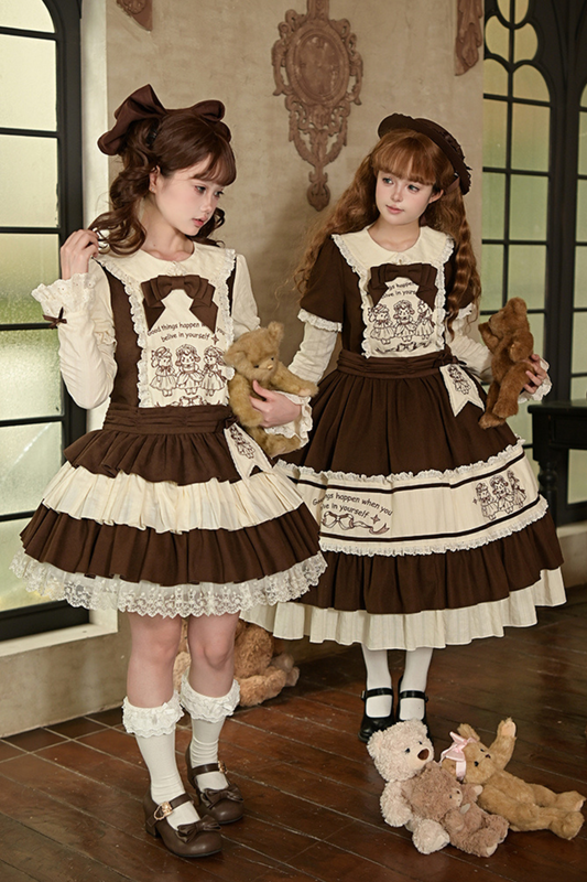 Doll Fairytale Lolita Dress + Bow Brooch + Belt + 2way Embroidery Brooch