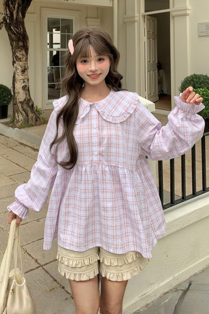 Pink Plaid Cotton Blouse