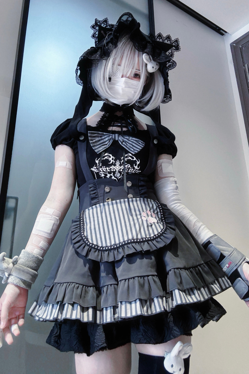 Cat Puff Sleeve Top + Suspender Skirt + Pants + Hat