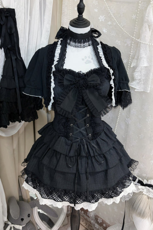 Dark Lace Ribbon Dress + Jacket