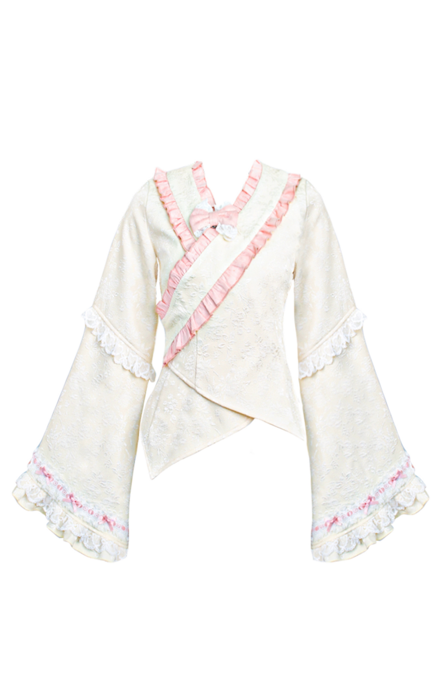Cherry Blossom Japanese Style Top + Ribbon Girdle Apron + Pink Lace Tiered Skirt