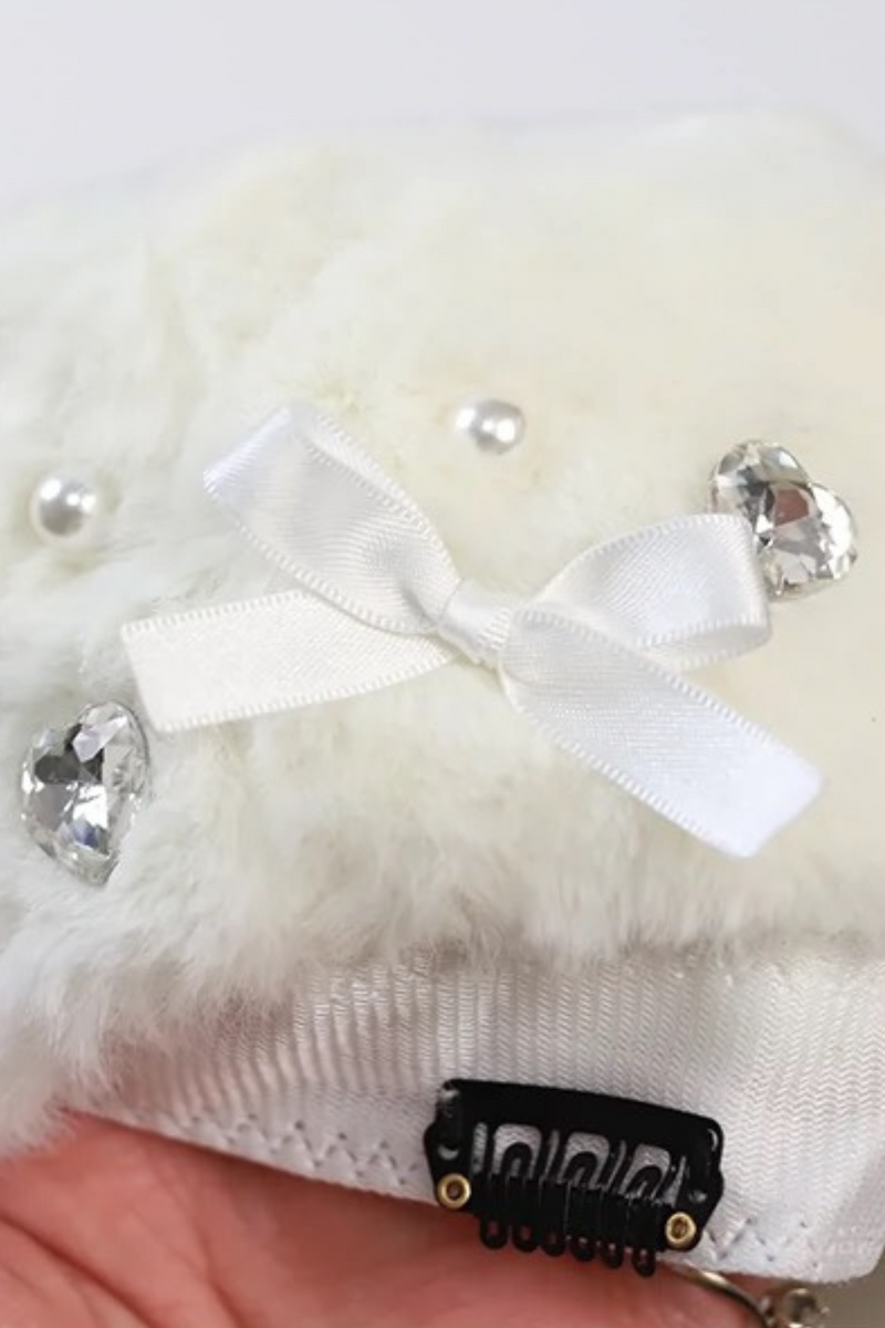 Ribbon Pearl Fur Beret
