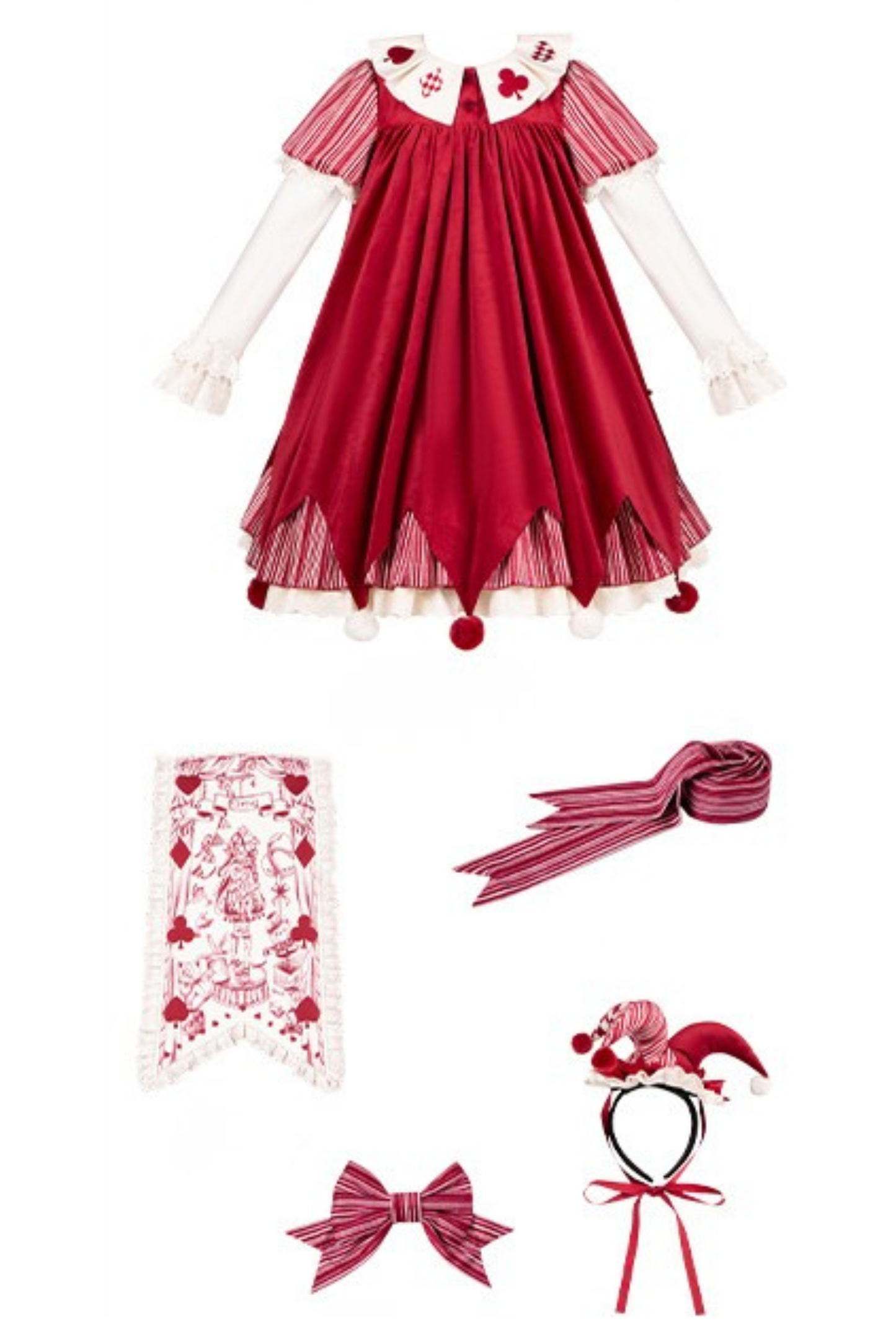 Doll Circus Pierrot Lolita Dress + Headband + Belt + Ribbon + Headband + Panel