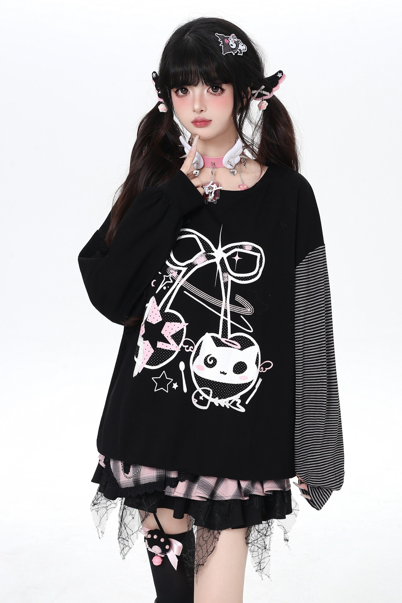 Cat Cherry Striped Top