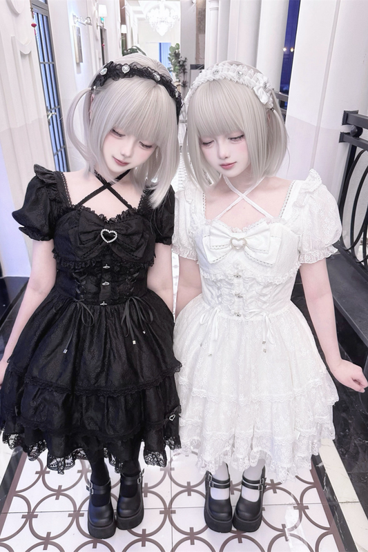 Sweet Girly Lace Ribbon Dress + Clip
