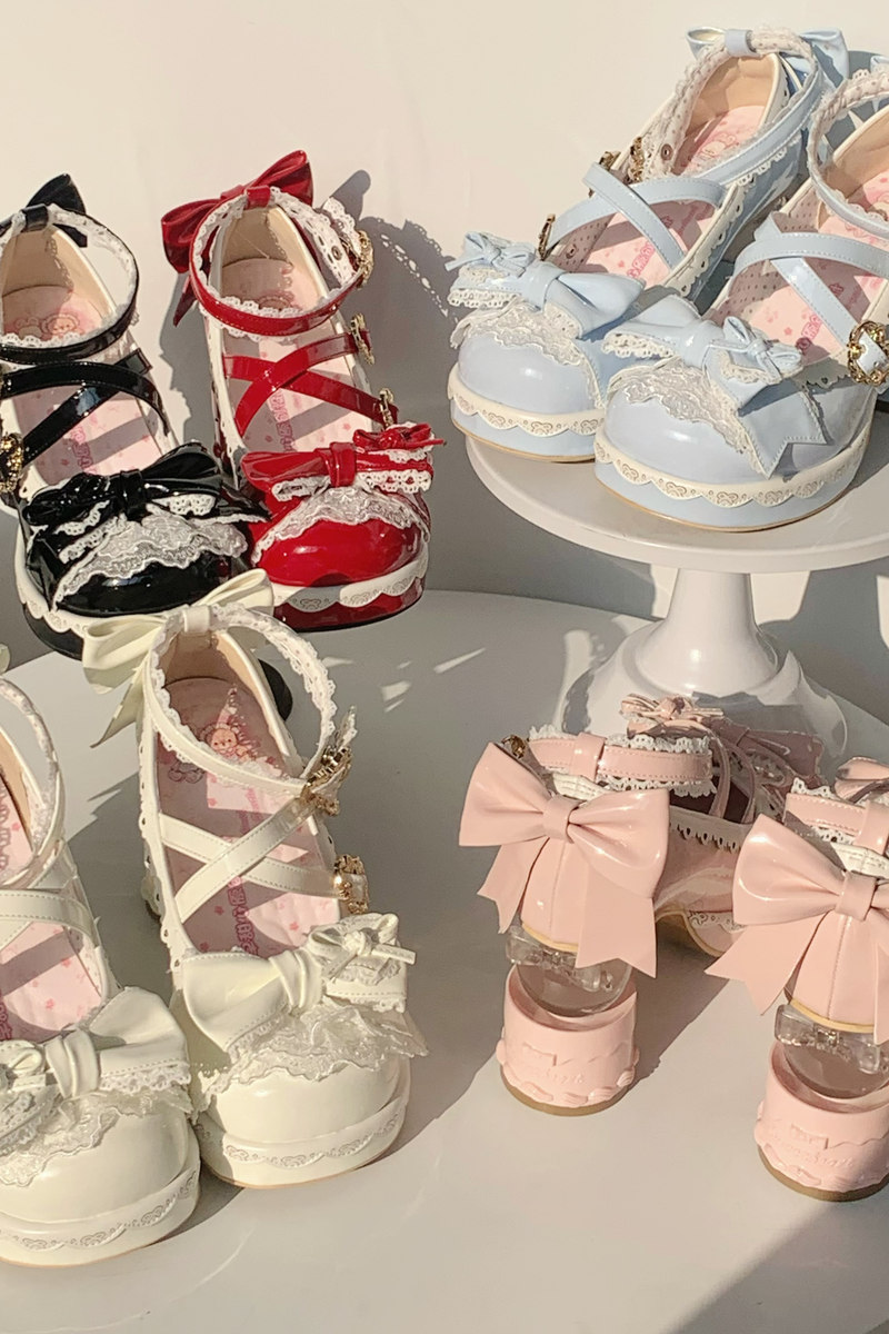 Ribbon Lace Lolita Crystal Heels