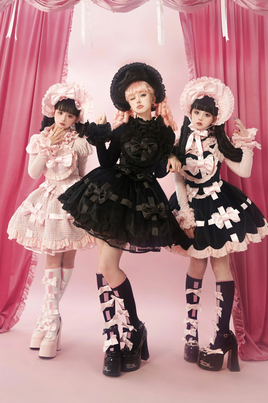 Sweetheart Lolita Suspender Skirt + Ruffle Neck Blouse + Petticoat