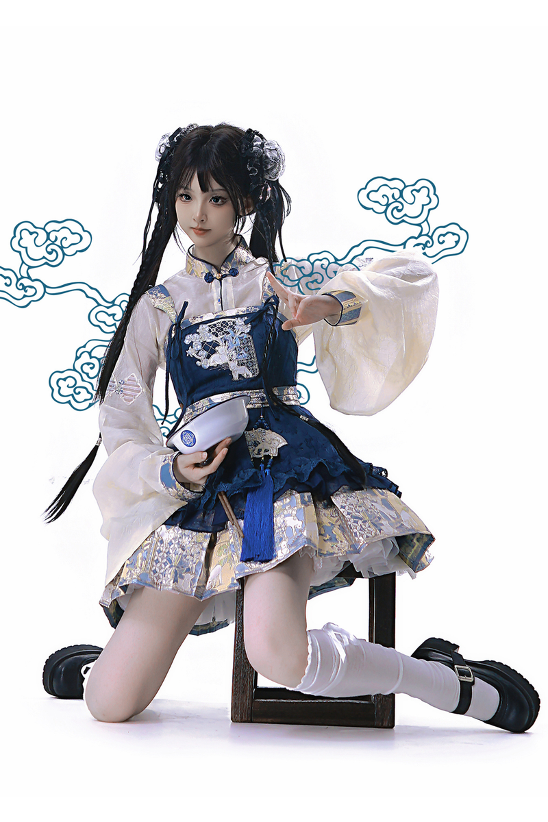 Chinese-style Suspender Skirt + Shirt + Accessories