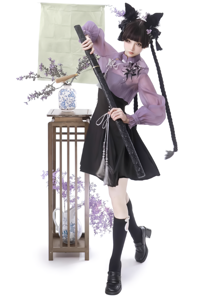 Chinese-style Embroidery Short Top + Suspender Skirt Suit